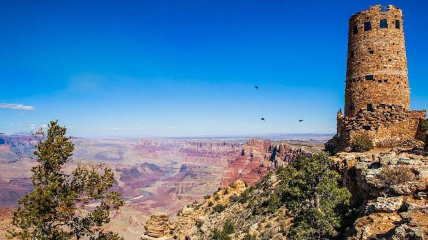 Desert View Watchtower overlooking the Grand Canyon in Arizona